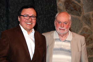 Dean of Physical Sciences Miguel García-Garibay (left) with Nobel Prize Winner J. Fraser Stoddart, professor emeritus in the UCLA department of Chemistry and Biochemistry.
