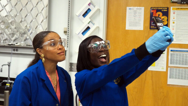 A picture of UCLA chemistry and biochemistry doctoral student AJ Addae in the lab