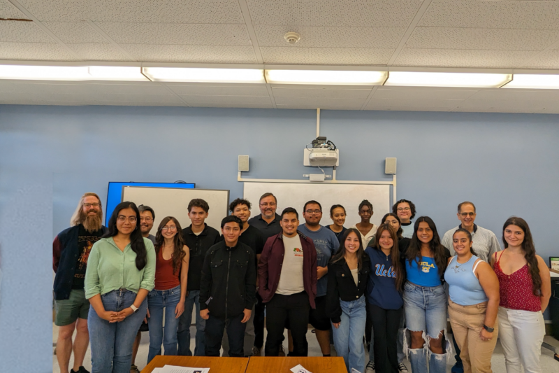A group photo of physical sciences summer bridge program students with Dean Miguel Garcia-Garibay and Instructor Bon-Soon Lin