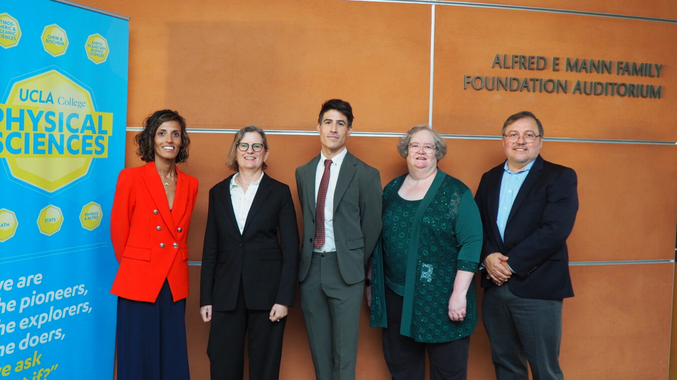 Professors Prineha Narang, Suzanne Paulson, Sergio Carbajo, Andrea Bertozzi with Dean of the division of physical sciences Miguel Garcia-Garibay