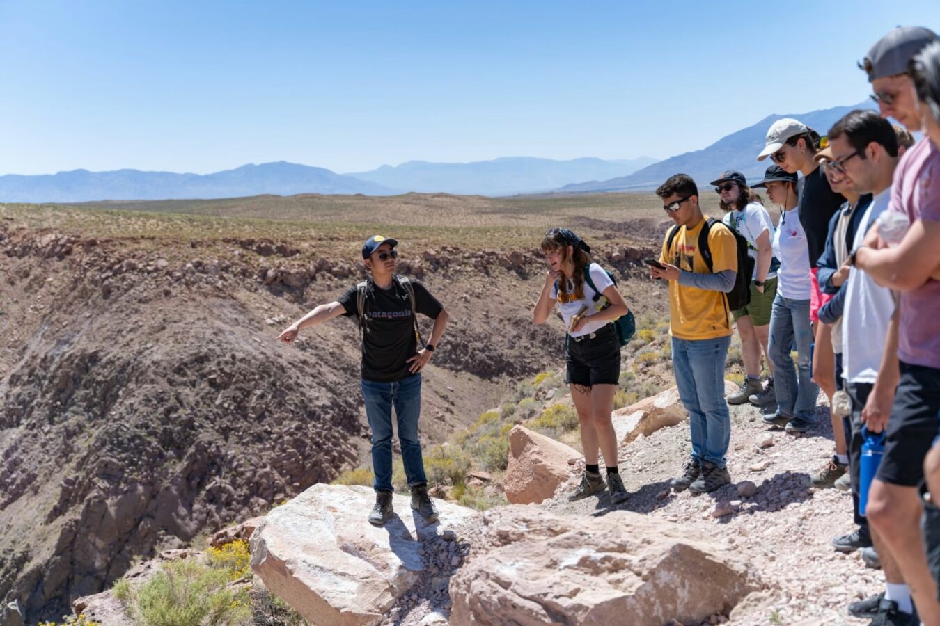 Professor Peng Ni with students in the field in Bishop, California