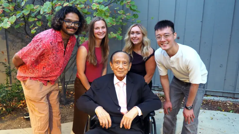 Sandeep Joy, Sydney Erickson, Emily Byrd, and Yong Rui Poh with Dr. Mani Bhaumik